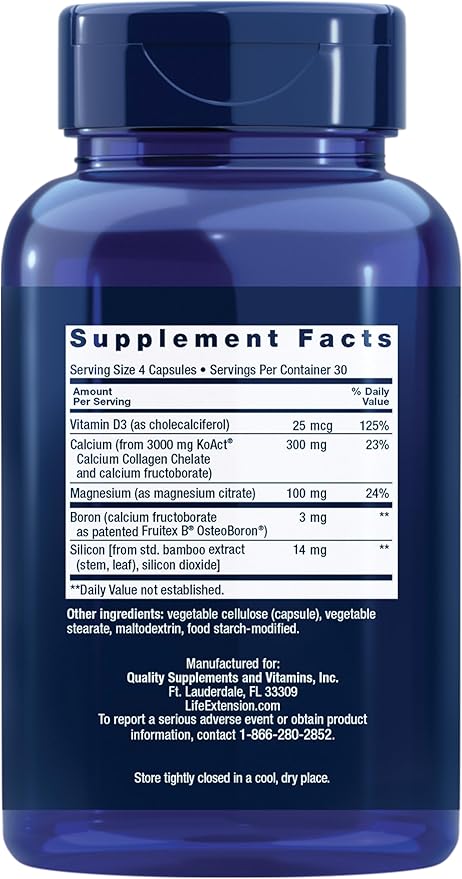 Life Extension Bone Strength Collagen Formula, Calcium Collagen chelate, Calcium fructoborate, Vitamin D3, Magnesium Citrate, Silicon, Boron, Gluten-Free, Non-GMO, 120 Capsules