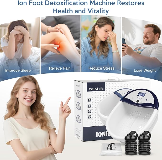 Ionic Foot Bath Detox Machine, Ion Detox Foot Bath Cleanse, LED Display Spa with Heated Belt, Wrist Strap, Arrays, Liners (Portable Handbag)