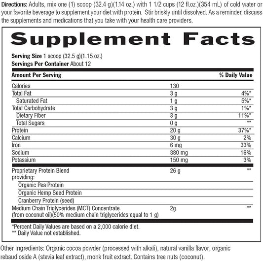 Biochem Vegan Protein Powder – 20g Plant-Based Protein with Pea, Hemp & Cranberry – Chocolate Flavor – Keto Friendly, Certified Vegan, Gluten Free, Kosher – 13.6 oz