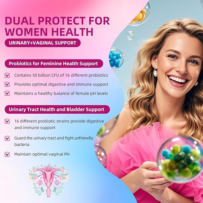 Probiotics for Women – Once Daily Doctor-Formulated Supplement with 50 Billion CFU, 16 Strains & Organic Prebiotics, Supports Gut, Vaginal & Immune Health, Dairy-Free, 60 Count