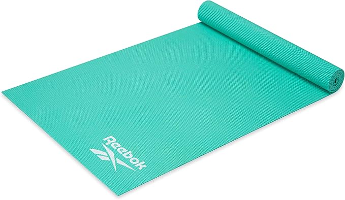 Reebok 5mm Solid Yoga Mat 68" x 24" Non-Slip, Lightweight, Foldable, and Durable Exercise Mat with Carry Strap for Home Workout, Yoga, Pilates, Fitness, and Outdoor Training