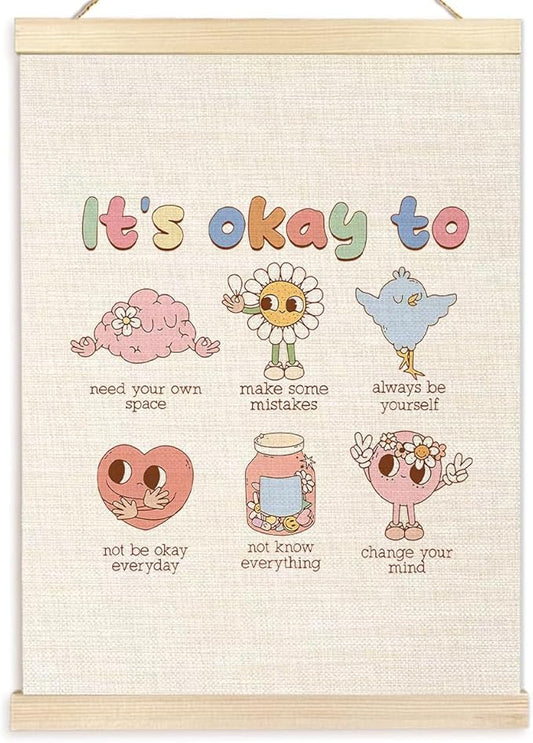 Ecezatik It's Okay to Feel Mental Health Poster Hanger Frame, Mental Health Awareness Wall Decor for Classroom Nursery Kids Room Playroom School Counselor Office Therapy Office, 12x16 Inches