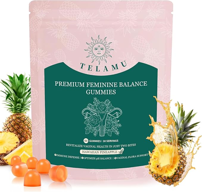 Premium Feminine Balance Gummies ph Balance for Women probiotic Gummies Immune Support, Vegan, Gluten-Free, Hawaiian Pineapple 60 Gummies 30 Servings