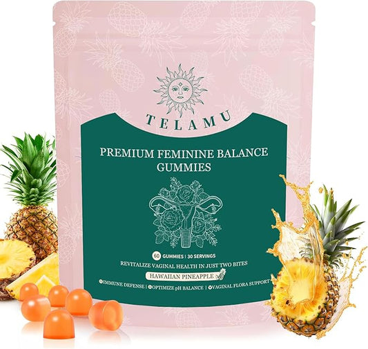 Premium Feminine Balance Gummies ph Balance for Women probiotic Gummies Immune Support, Vegan, Gluten-Free, Hawaiian Pineapple 60 Gummies 30 Servings