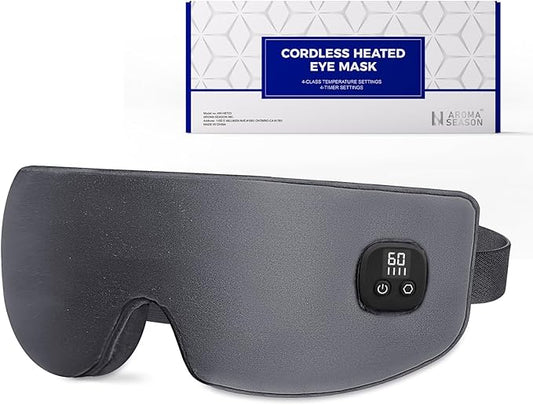 Aroma Season Silk Heated Eye Mask Cordless, 1500mAh Warm Eye Compress for Dry Eyes, Blepharitis, 4 Time Levels and 4 Temperature Settings, Washable (Dark Gray)