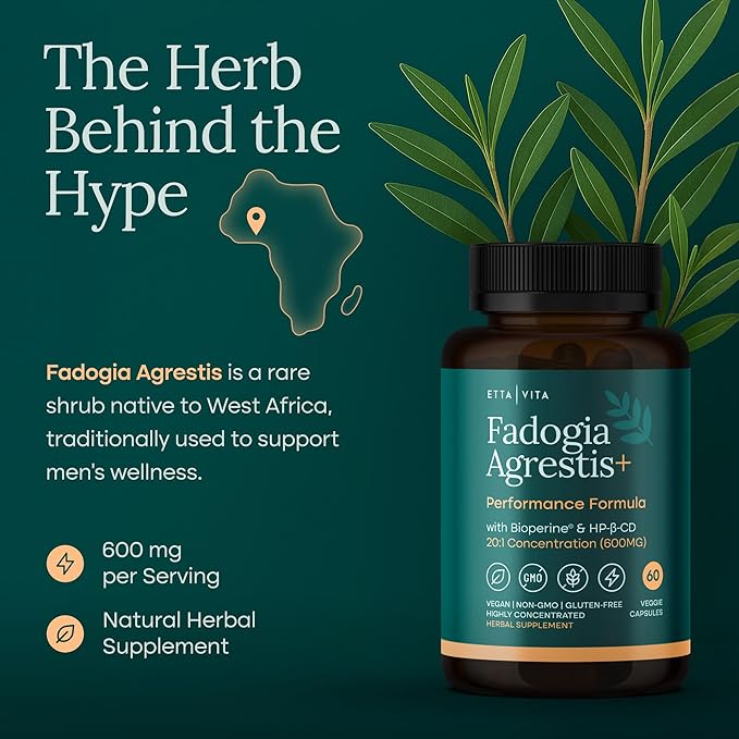 Organic Fadogia Agrestis 600mg for Natural Test Support (2X More Pure - 3X More Absorbent) Athlete Approved - Supports Muscle Growth & Recovery, Healthy Energy Levels, Drive, Stamina & Mood - 60ct
