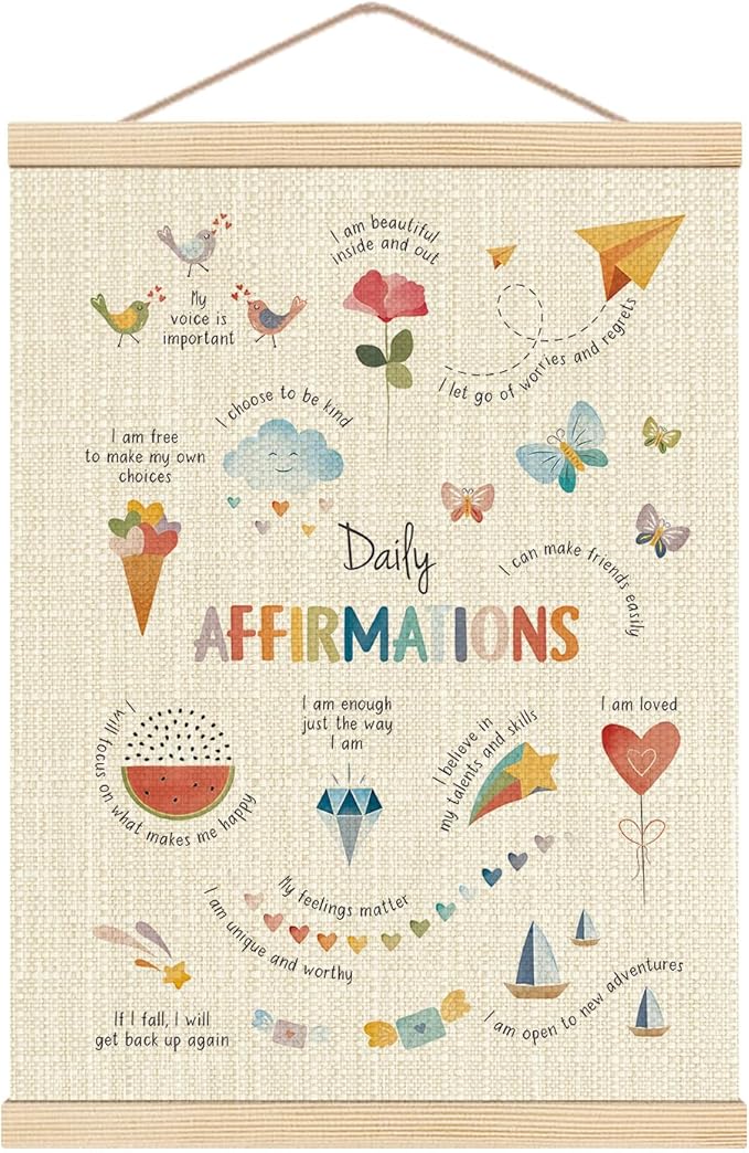 HKTZM Daily Affirmations Mental Health Poster Hanger Frame 12.5×17 Inch, Mental Health Awareness Hanging Wall Art Decor for Classroom School Counselor Office Calm Down Corner