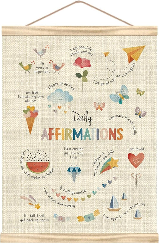 HKTZM Daily Affirmations Mental Health Poster Hanger Frame 12.5×17 Inch, Mental Health Awareness Hanging Wall Art Decor for Classroom School Counselor Office Calm Down Corner