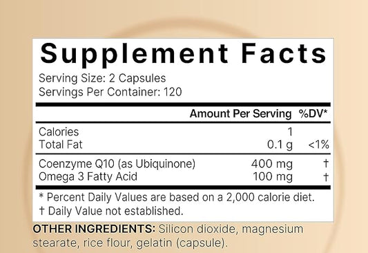 NatureBell CoQ10 400mg with Omega 3, 240 Capsules | Stable High Absorption Form – Antioxidant Support for Heart & Energy Health – Extra Strength Coenzyme Q10 Supplement