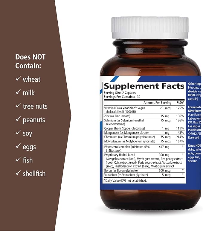 Pure Essence Labs Prostate Essence w/Vitamin D3, Selenium, Zinc Supplements and More - Mens Vitamins and Herbal Supplement for Prostate Health w/Beta Sitosterol - 60 Caps for Men