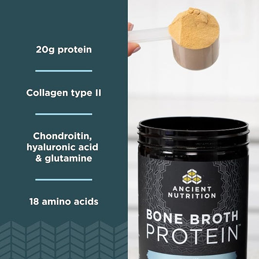 Ancient Nutrition Grass Fed, Cage Free, Bone Broth Protein Powder, 20g Protein, Hydrolyzed Collagen Peptides, Keto & Paleo Friendly, Supports Joint, Gut Health, Vanilla, 40 Servings