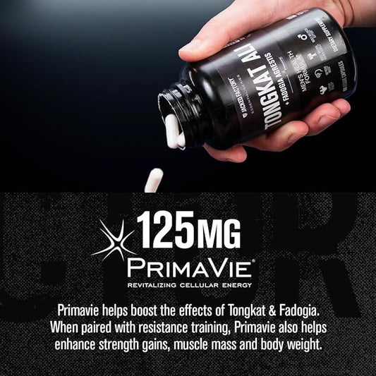Jacked Factory Indonesian Tongkat Ali + Fadogia Agrestis - 200:1 Extract Longjack Tongkat Ali for Men with Fadogia Agrestis 600mg & Primavie Shilajit to Support Vitality, Energy, & Mood - 60 Capsules