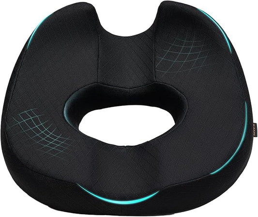 Donut Pillow Chair Seat Cushion, Memory Foam Firm Coccyx Pad Donut Cushion for Long Sitting, Office Chair, Gaming Chair and Car Seat Cushion - Black 15.5 * 17.5 * 5.5in