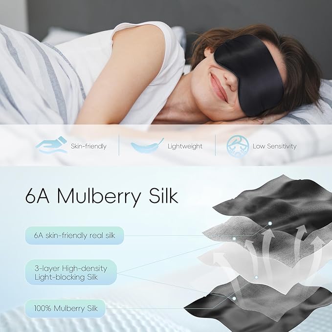 TOPOINT Silk Sleep Mask Light Blocking, 3-in-1 Cooling Heated Eye Mask for Sleeping, Includes Silk Senna Seed and Gel Masks for Women Men Dry Eye Dark Circles