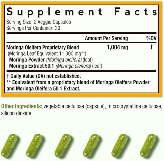 Doctor's Recipes Moringa 11,000 mg Strength, Complete Green Superfood, Natural Antioxidant Support, Non-GMO, 60 Vegan Caps, No Caffeine Soy Gluten