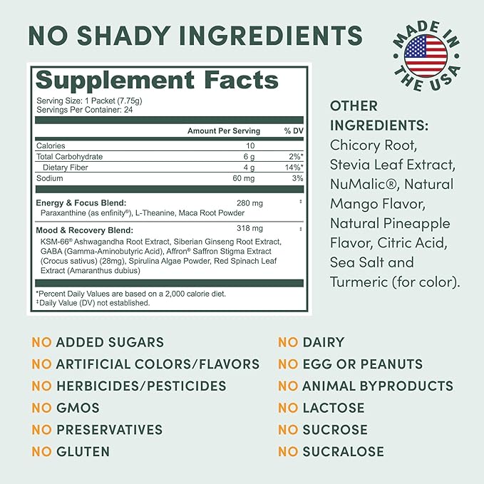 MTE Healthy Energy Drink Powder for Focus & Productivity | No Sucralose | No Caffeine | Nootropic Energy | Adaptogenic