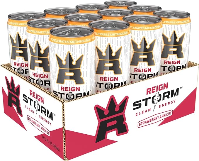 REIGN Storm, Strawberry Apricot, Fitness & Wellness Energy Drink, 12 Fl Oz (Pack of 12)