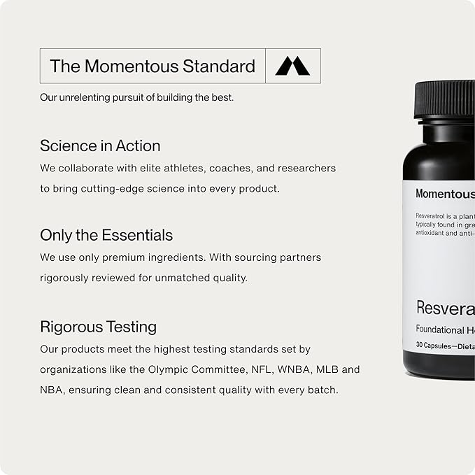 Momentous Resveratrol Supplement 450 mg - Trans-Resveratrol for Healthy Aging, Brain, & Heart Support - NSF Certified for Sport - GMO- & Gluten-Free - 30 Servings