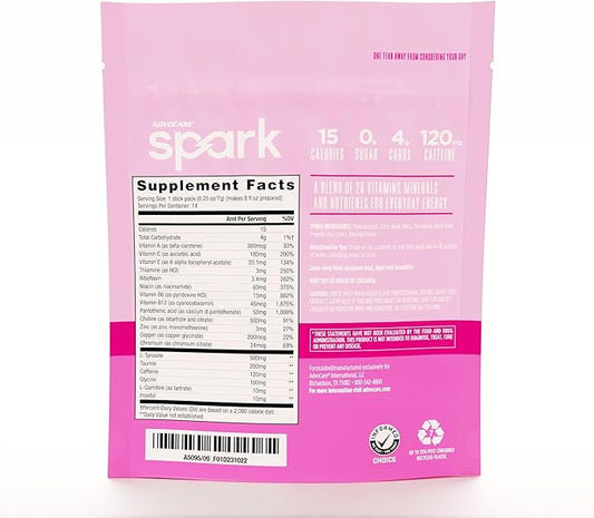 AdvoCare Spark Vitamin & Amino Acid Supplement - Focus & Energy Drink Powder Mix with Vitamin A, B-6, C & E - Also Includes L-Carnitine & L-Tyrosine - Pink Lemonade, 14 Stick Packs