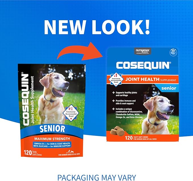 Nutramax Cosequin for Senior Dogs Joint Health Supplement, Contains Glucosamine, Chondroitin, MSM, Omega-3s and Beta-Glucan, Supports Joint, Skin and Coat, Immune Health, Soft Chews, 120 Count