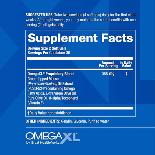 OmegaXL Joint Support Supplement - Natural Muscle Support, Green Lipped Mussel Oil, Soft Gel Pills, Drug-Free, 60 Count (2 Pack)