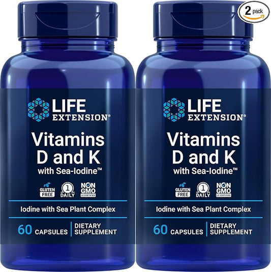 Life Extension Vitamins D and K with Sea-Iodine 60 Capsules (2pack)