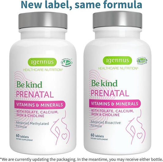 Igennus Methylated Prenatal Multivitamin for Women, Folate for MTHFR, High Absorption, Pure & Clean, Gentle Iron, Choline, Calcium & Magnesium, Vegan Pregnancy Vitamins, Halal, Non-GMO, 60 Tablets