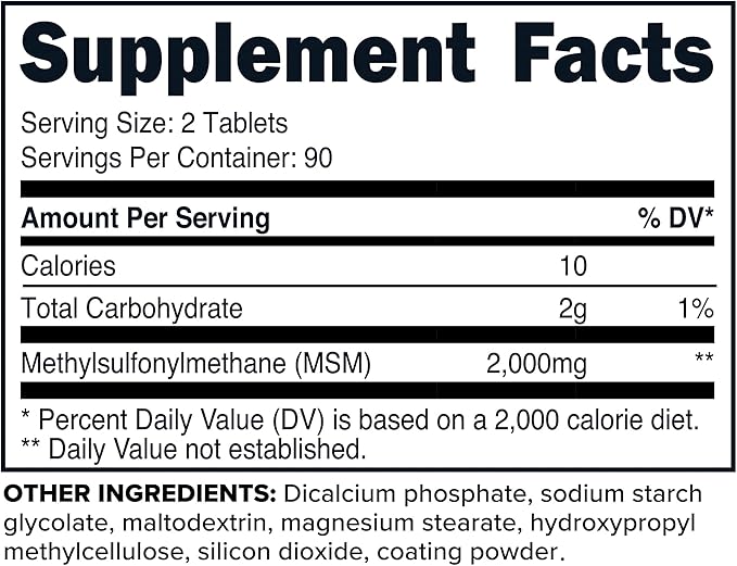Primaforce MSM Tablets 2000mg Serving, 180 Tablets, 90 Servings