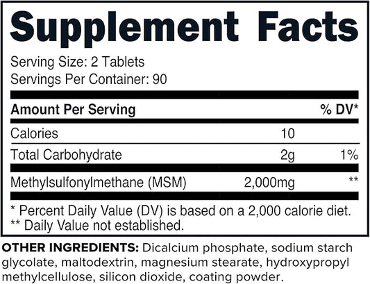 Primaforce MSM Tablets 2000mg Serving, 180 Tablets, 90 Servings