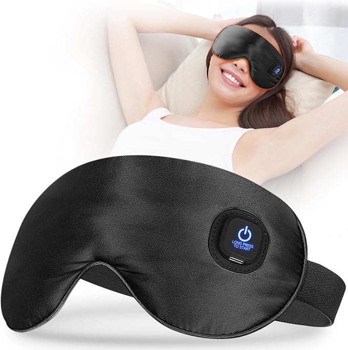 Ezona Silk Cordless Heated Eye Mask, Warm Eye Compress Mask for Dry Eyes, Washable Eye Heating Pad for Travel, Dry Eyes, Blepharitis, Sinus Migraine (Black)