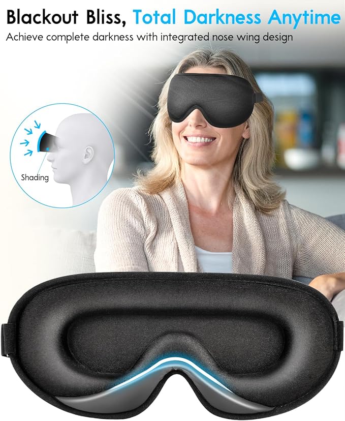Arboleaf Sleep Mask, Sleep Eye Mask, Comfort Sleeping Mask, Adjustable Fit Sleep Masks for Women, Contoured for Zero Pressure, Sleep Eye Mask for Deep Sleep, Travel Bliss, and Serene Naps, Black