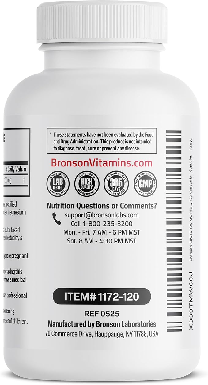 Bronson CoQ10 100 MG High Potency Cellular Energy Production, 120 Vegetarian Capsules