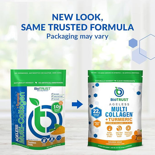 BioTrust Collagen Powder with Turmeric – 5 Types (I, II, III, V, X) – Turmeric Collagen Powder for Women & Men – Hydrolyzed Protein – Grass Fed Beef, Fish, Chicken, Eggshell Membrane (Golden Milk)