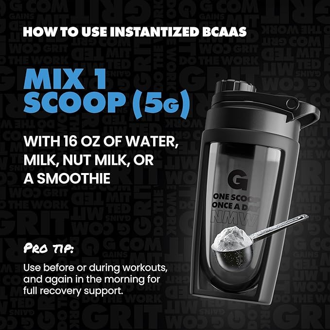 Gains in Bulk BCAA Powder, Pre Workout Plant Based Branch Chain Amino Acids, Gluten Free, Vegan Supplement with Keratin for Endurance & Strength During & Post Workout, Unflavored, 90 Servings