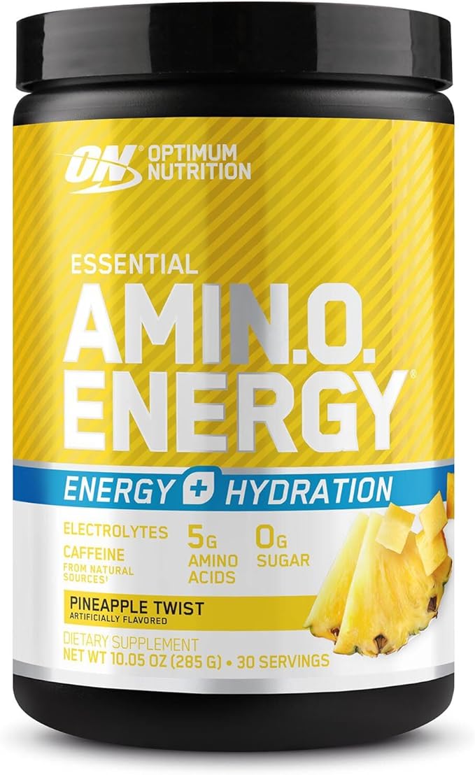 Optimum Nutrition Amino Energy Powder Plus Hydration, with BCAA, Electrolytes, and Caffeine, Pineapple Twist, 30 Servings (Packaging May Vary)