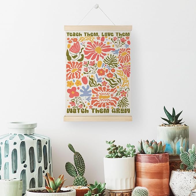Nrleey Inspirational Floral Classroom Decor - Boho Floral Teacher Poster Hanger Frame, Inspirational Classroom Wall Decor, Teacher Office Decor, 12x16 Inch