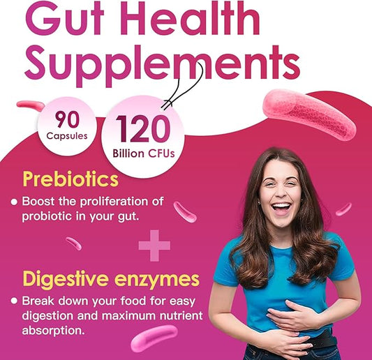 Probiotics for Women Digestive Health, Vaginal probiotics 120 Billion CFU 31 Strains with Digestive Enzymes & Prebiotics & D Mannose & Cranberry for Urinary Tract, 90 Capsules