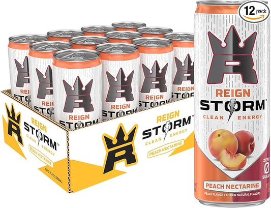 REIGN Storm, Peach Nectarine, Fitness & Wellness Energy Drink, 12 Fl Oz (Pack of 12)