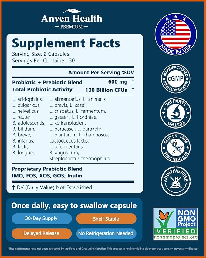 100 Billion Probiotics for Men and Women 27 Strains 5 Organic Prebiotics for Gut Digestive & Immune Health, Supports Diarrhea Gas Bloating, Non-GMO, Zero Fillers – Made in USA丨120 Caps