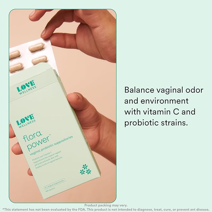 Love Wellness Flora Power | Vaginal Probiotic Suppositories with Vitamin C | Supports pH Balance & Vaginal Health | Fragrance-Free, Non-GMO & Paraben-Free | 10 Count