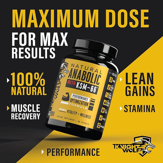 Night Wolf Supps KSM-66 Organic Ashwagandha 600mg, Fenugreek, Natural Anabolic and Muscle Support - with AstraGin for High Absorption - USA Made & Non GMO 3rd Party Tested - 90 Capsules