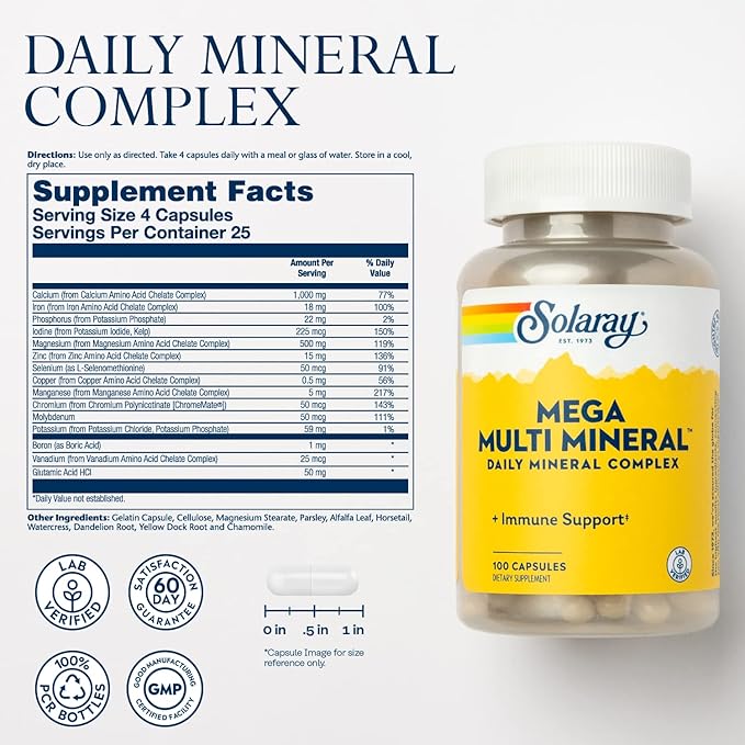 Solaray Mega Multi Mineral (25 Servings, 100 Capsules)