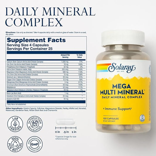 Solaray Mega Multi Mineral (25 Servings, 100 Capsules)