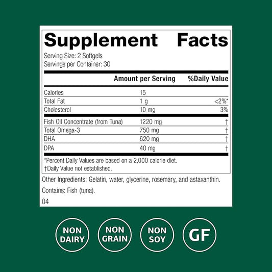 Standard Process Olprima DHA - Omega-3 Supplement for Heart & Brain Health - Gluten-Free, Non-Dairy & Non-Soy - 60 Softgels (30 Servings)
