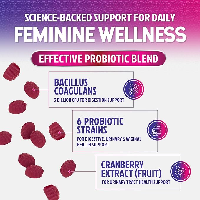 Probiotics for Women Gummies with Cranberry - 6 Premium Strains for PH Balance, Digestive Health, Vaginal & Immune Support, 3 Billion CFU, Women's Probiotic Gummy for Feminine Health - 120 Gummies