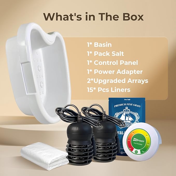 Upgraded Ionic Foot Bath Detox Machine, Foot Spa Bath for Home Use, Foot Cleaner Machine To Remove Toxins with 2 Arrays, 15 Disposable Foot Bath Liners, Detox Sea Salt, Upgraded Durable Basin
