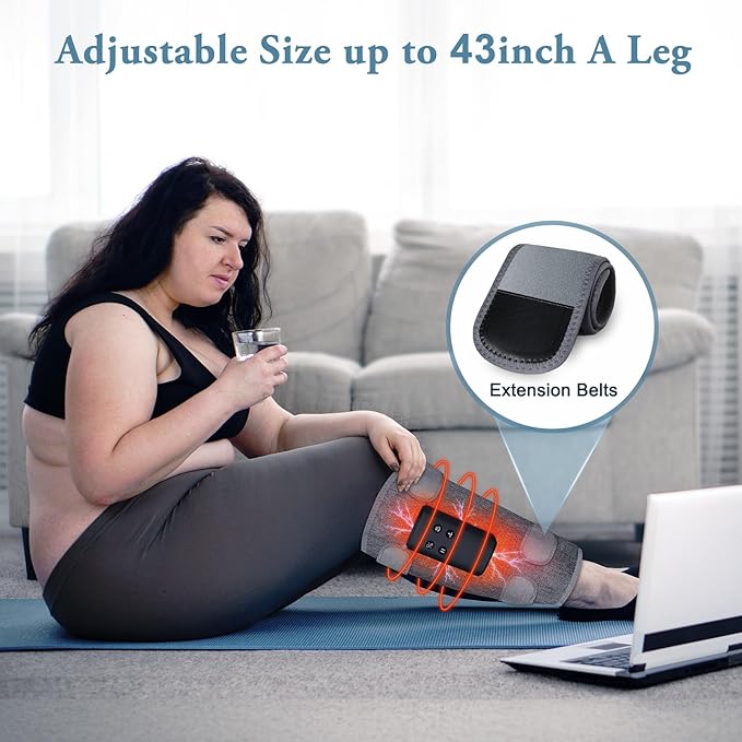 Air Compression Leg Massagers for Circulation and Pain Relief with Heat, Cordless Wearable Thigh or Calf Leg Massagers, 4 Modes 3 Intensities Relax for Home Office Gym, Gift for Men Women (Pair)