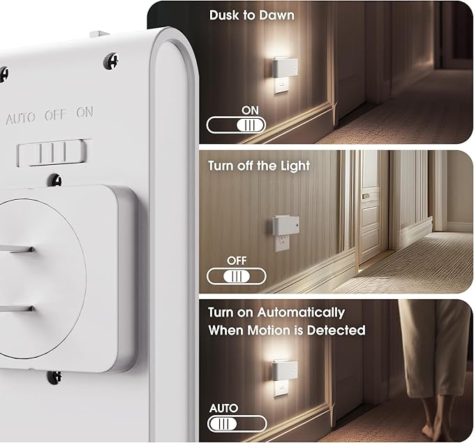 Night Light Motion Sensor, 2 Pack, Motion Activation Night Lights Plug into Wall, Auto On Off, 0-100LM Dimmable LED Night Light Plug in, 5000K Daylight White LED Nightlight for Kids Bedroom Hallway