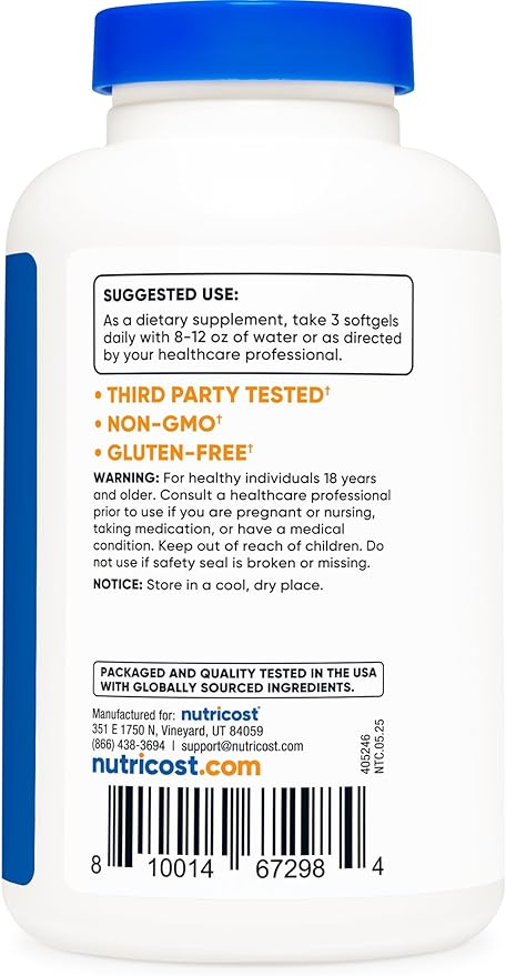 Nutricost Omega 3 Fish Oil - 2500MG, 120 Softgels (40 Serv) - Fish Oil, Wild Caught! 1200mg EPA 850mg DHA - Non-GMO, Gluten Free