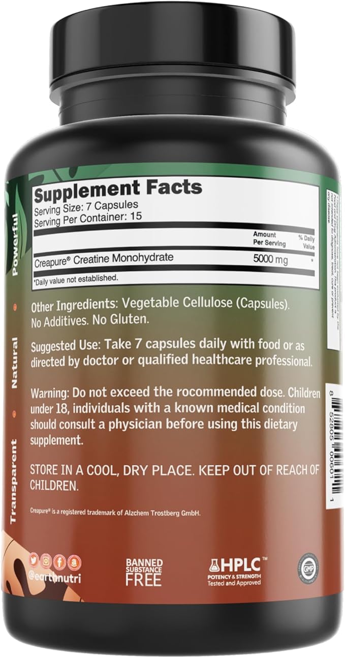 Creatine Monohydrate Capsules - Micronized for Better Absorption - Supports Muscle Strength, Strength & Recovery - 105 Capsules (5000mg per Serving, 7 Capsules)